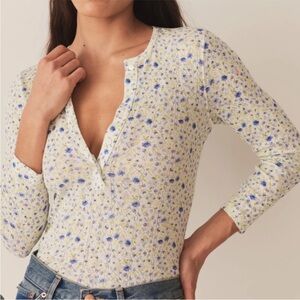 Doen Paola Pointelle Henley top in Daisy Breeze Size Small NWT